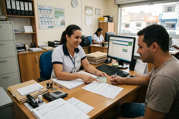 Cliente recebendo dicas sobre renovação de CNH em um despachante.